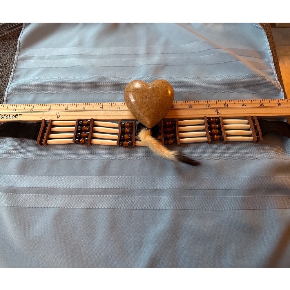 Choker Necklace Bone Beads Feather Button Leather Cord Tribal Boho southwestern - Picture 6 of 6